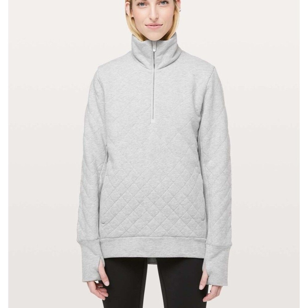 Lululemon Forever Warm Pullover Quarter Zip Quilted 8 Grey Outdoors Cozy Cabin